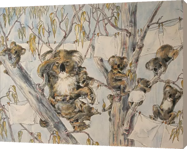 Watercolour Painting Australian Koala Family Washday