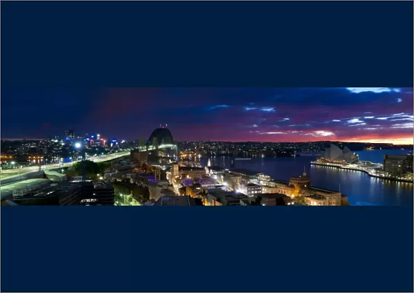 Aerial panoramic view of Sydney Harbour at dawn