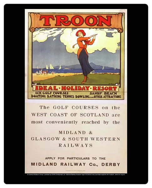 Troon - Ideal Holiday Resort, MR  /  G&SWR poster, c 1920