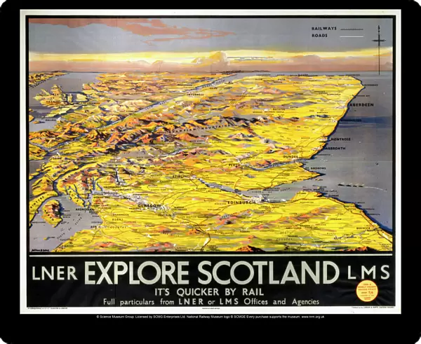 Explore Scotland - Its Quicker by Rail, LNER  /  LMS poster, 1923-1947