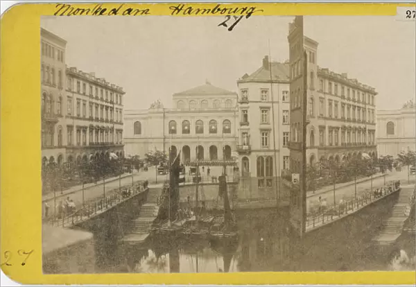 Monkedamm. A stereoscopic view of a canal at Monkedamm, Hamburg, Germany, circa 1875