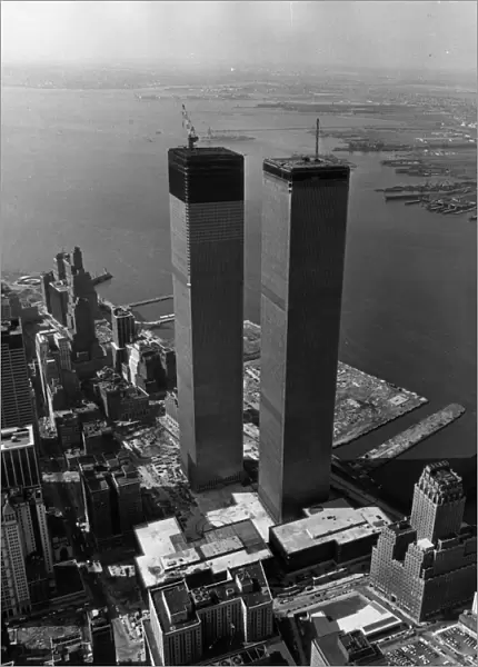Aerial view of the Twin Towers of the World Trade Center Construction