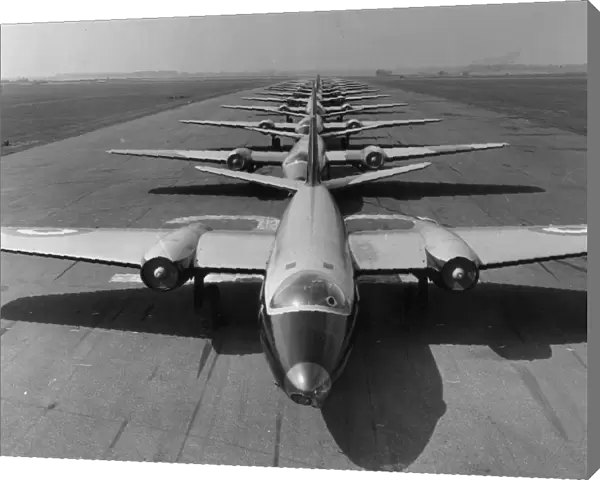 Canberras. 31st May 1952: A squadron of twin-jet Canberra bombers