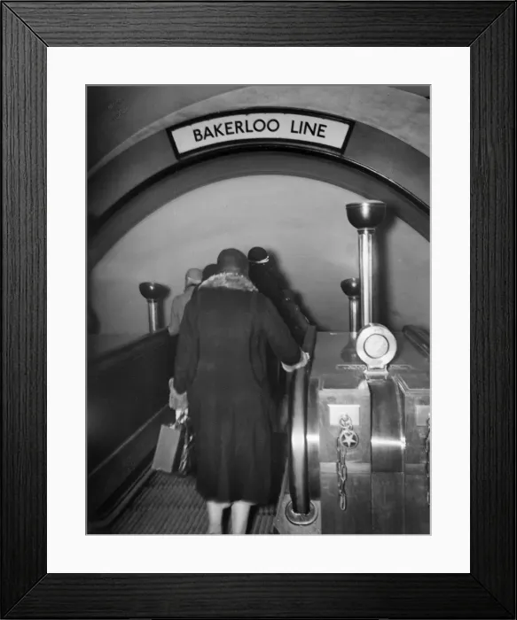Framed Print : Down Escalator Print at Piccadilly Circus Tube Station