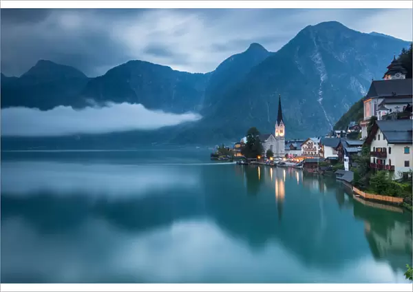 Beautiful View of Hallstatt in the Cloudy Evening