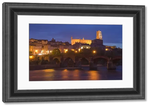 Albi. View at dusk of the medieval French town of Albi.Here we can see the bridge
