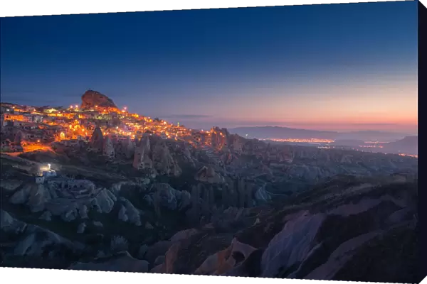 Uchisar castle with morning twilight