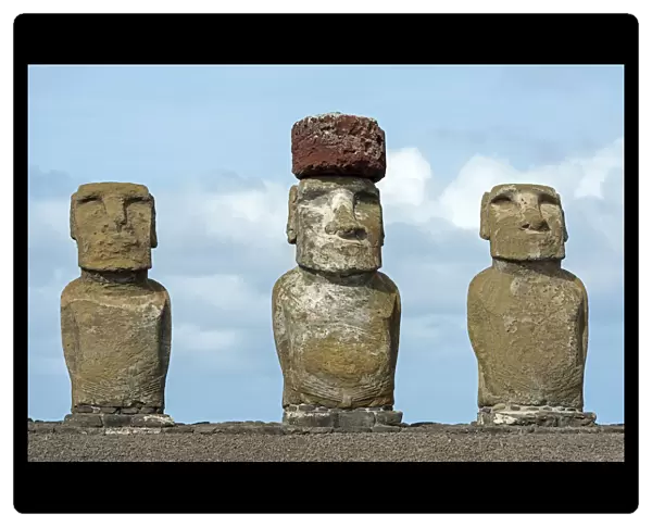 Three Moai statues, Rano Raraku, Easter Island, Chile