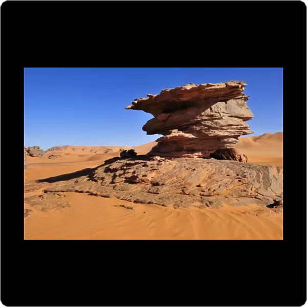 Sandstone rock formation near Tin Merzouga, Tadrart, Tassili nAjjer National Park, Unesco World Heritage Site, Algeria, Sahara, North Africa