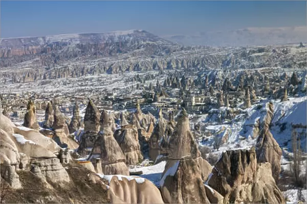 Panoramic view of Goreme in winter