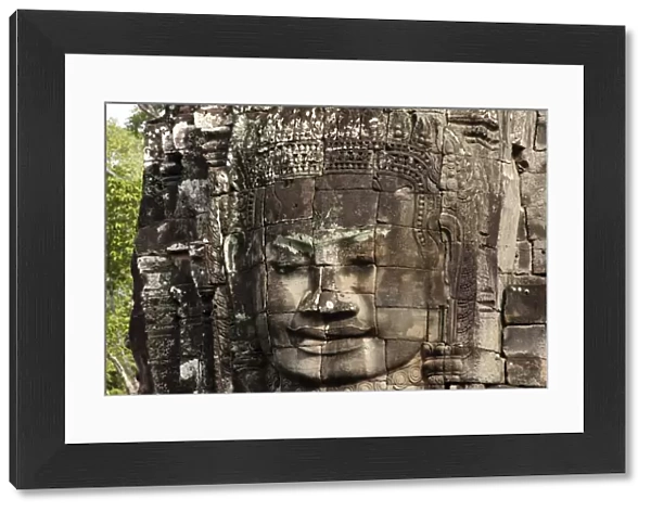 Face tower, detail, the Bayon, temple, Angkor Thom, Siem Reap, Cambodia