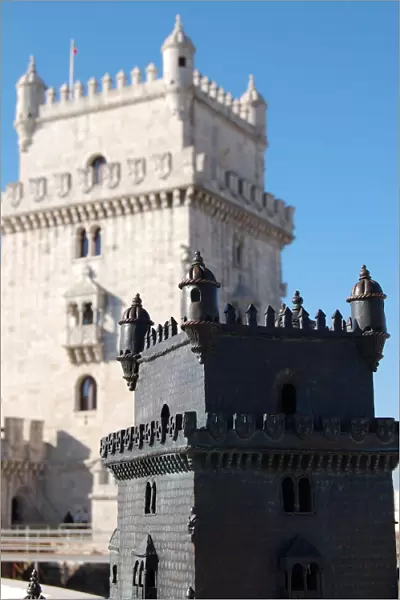 Reproduction and original Belem tower in Lisbon