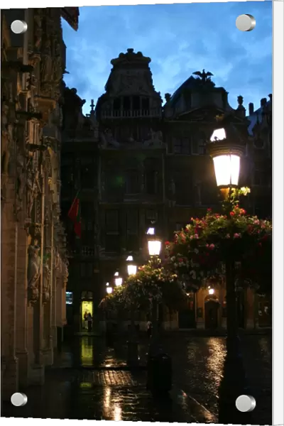 Belgium, Brussels, Grand Place with streetlights