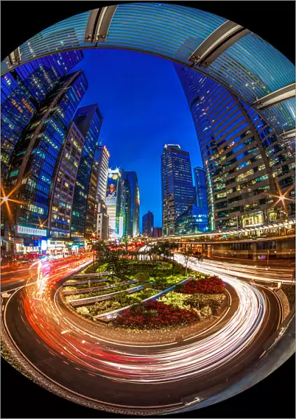 a circular shot of Hong Kong city at night