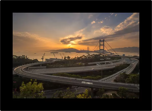Sunset view of Hong Hong at at Tsing ma bridge