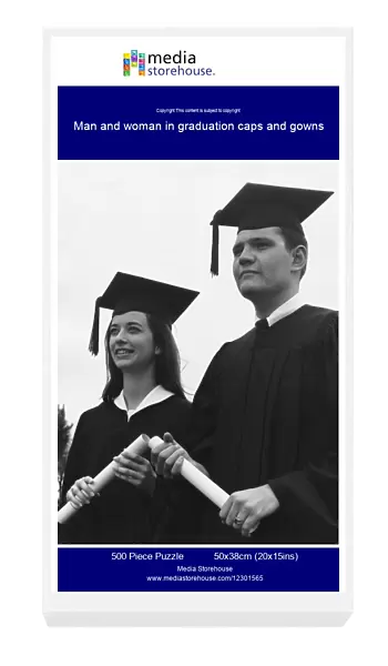 Man and woman in graduation caps and gowns