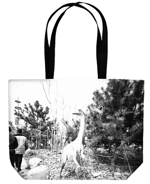 People visiting jurassic park, (rear view), (B&W)