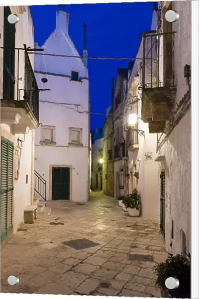 Blue hour, dusk, alleyway, Locorotondo, Apulia, Italy