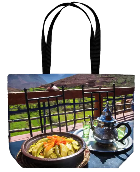 Typical clay pot, tajine, for cooking traditional Moroccan meals, mud-brick village of Anammer, Ourika Valley, Atlas Mountains, Anammer, Marrakech-Tensift-Al Haouz, Morocco