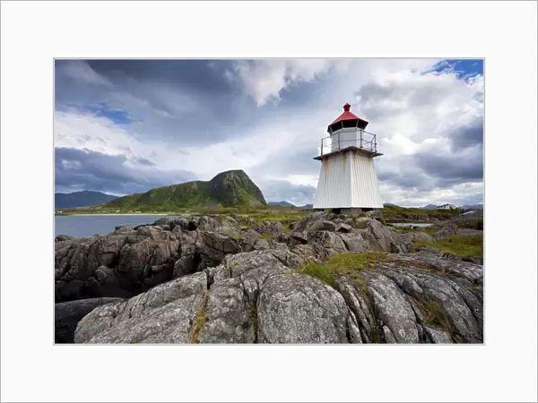 Lighthouse in Hov with cloudy sky, Lofoten Islands, Norway, Scandinavia, Europe, PublicGround