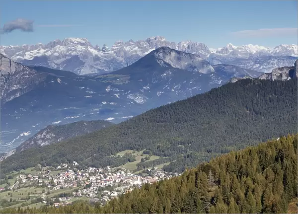View towards Sette Comuni with Brenta and Adamello mountains, Folgaria, Trentino, Italy, Europe