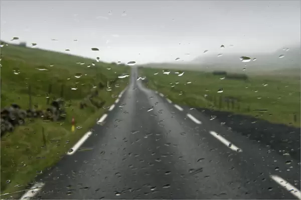 Rain on a windshield, road, Sandoy, Faroe Islands, Denmark