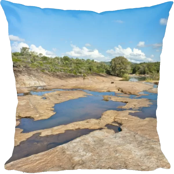 Tropical dry forest landscape with river and rocks, rocky riverbed, Andohahela National Park, near Fort-Dauphin or Tolagnaro, Madagascar