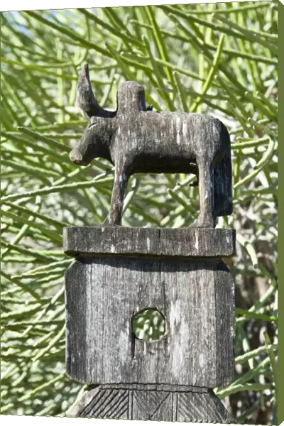 Totem carved from wood, bull, arboretum of Tulear or Toliara, Madagascar