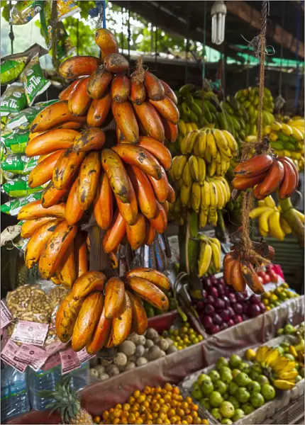 Fruit stand, red banana in front, Ambulugala region Utuwana, Sri Lanka