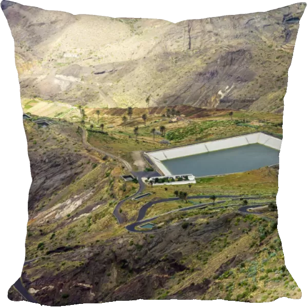 View of the valley with a reservoir, Alojera, La Gomera, Canary Islands, Spain