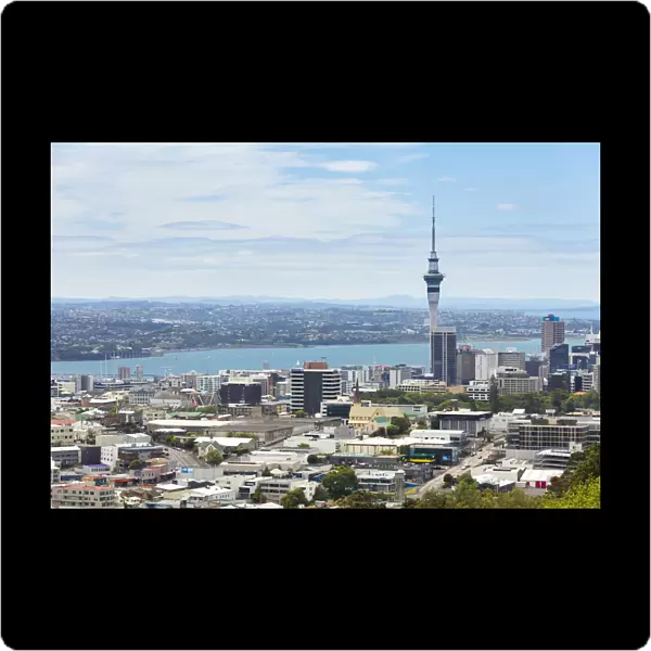 Skyline of Auckland with Skytower and Takapuna at the rear, Mount Eden, Auckland, Auckland Region, New Zealand