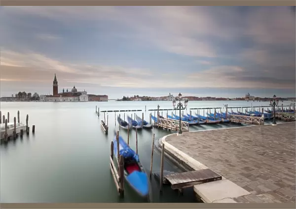 Gondolas and San Giorgio Maggiore from St Marks Square, Venice, Venezien, Italy