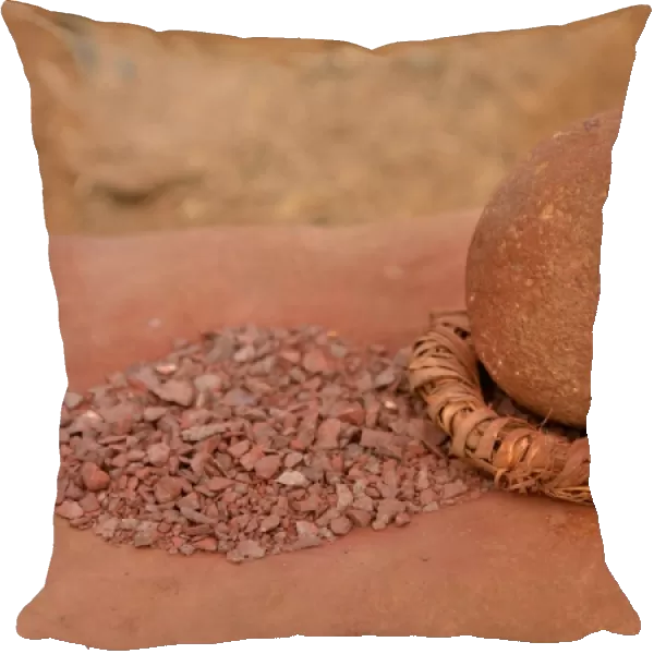Grinding tool and red iron rocks ??used for the traditional skin cream of the Himba, Omuramba, Kaokoland, Kunene, Namibia