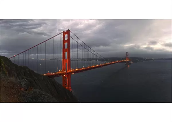 Golden Gate Bridge with storm clouds, San Francisco, California, United States