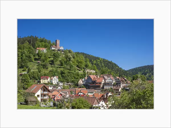Cityscape with Burg Liebenzell Castle, Bad Liebenzell, Nordschwarzwald, Schwarzwald, Baden-Wurttemberg, Germany