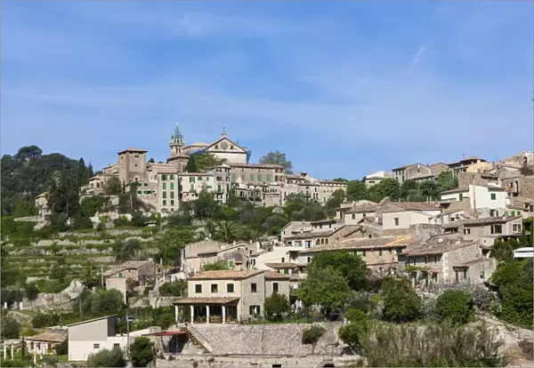 View the old town of Valldemossa, Serra de Tramuntana, Northwestern Coast, Mallorca, Majorca, Balearic Islands, Spain, Europe