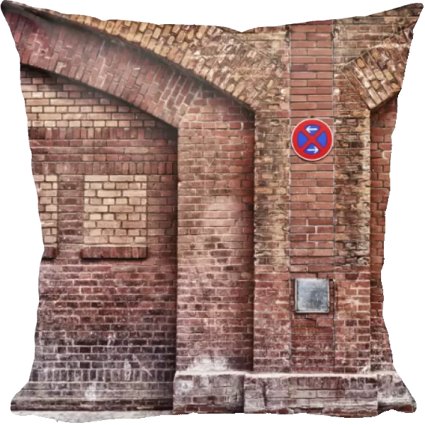 Brickwork, wall, with a no stopping sign, Berlin, Germany, Europe
