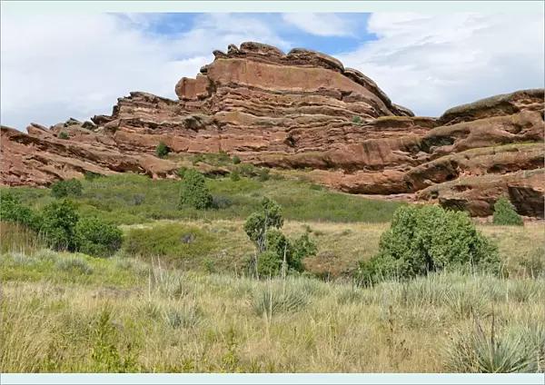 Rock formations, red sandstone rocks, Red Rocks Park, Denver, Colorado, USA