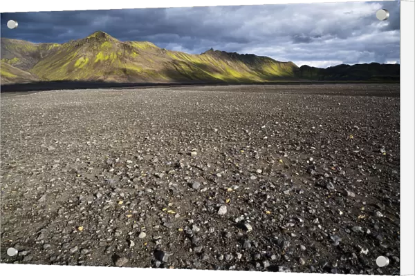Moss-covered mountains and a lava desert, landscape near Lake Langisjor, Highland, Iceland, Europe