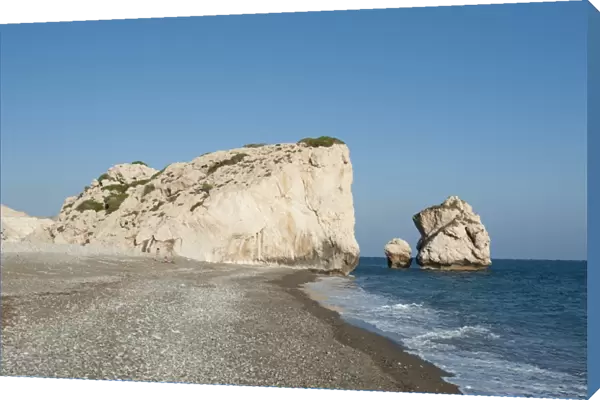Aphrodites Rock, Petra tou Romiou, birthplace of the goddess Aphrodite, Greek mythology, white rocks on the beach, eastern Mediterranean sea, Cyprus, Europe