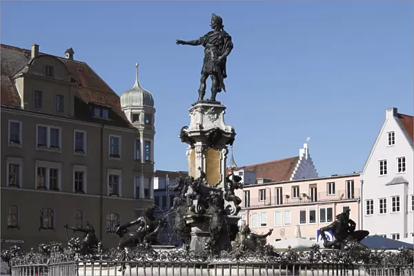 Augustusbrunnen fountain on the town hall square, Augsburg, Schwaben, Bavaria, Germany, Europe