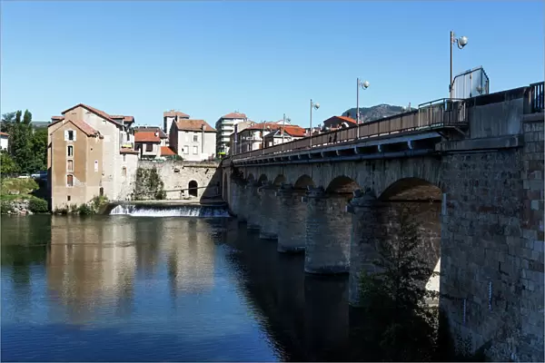 Millau  /  France - old town and historic bridge crossing Tarn River