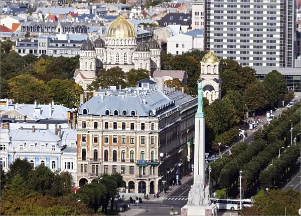 Latvia, Riga, Nativity Cathedral and Freedom Monument