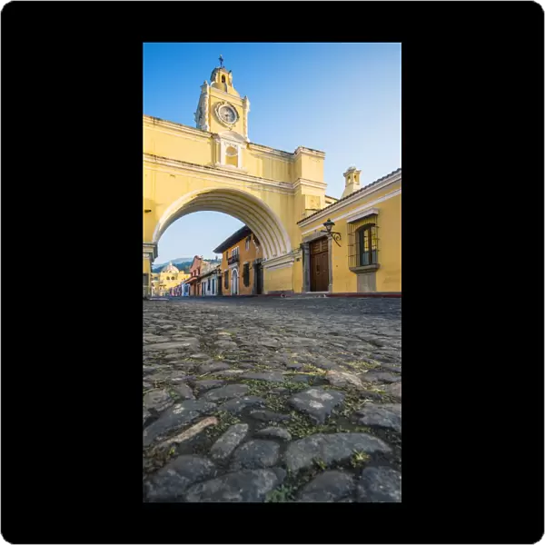 Cobblestone and Arco de Santa Catalina (Santa Catalina Arch) in Antigua Guatemala