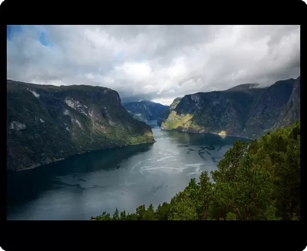 Aerial View of Aurlandsfjord From Stegastein Viewpoint, Flam, Sogn og Fjordane County, Norway