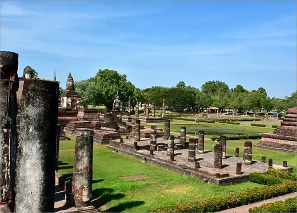 archeologic site at Wat Mahathat temple Sukhothai Thailand, Asia
