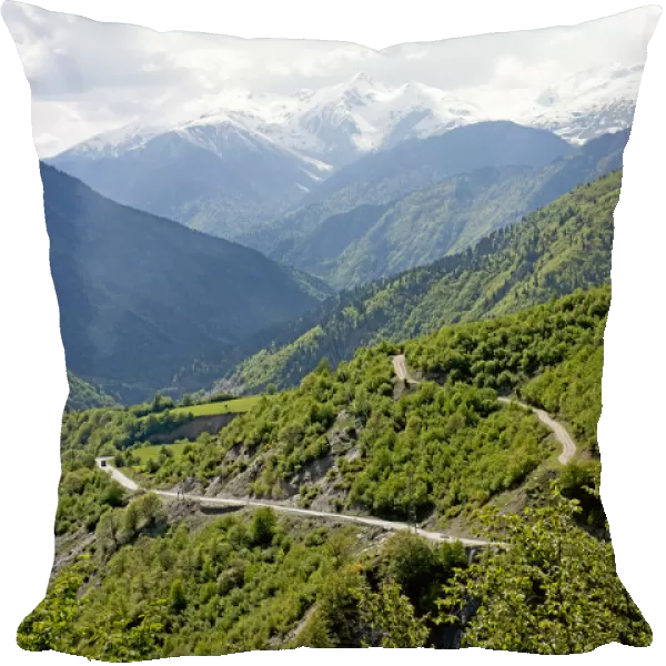 Mountain road at Mount Ushba in the Caucasus of Georgia
