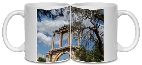 Elevated view of the Arch of Hadrian in central Athens
