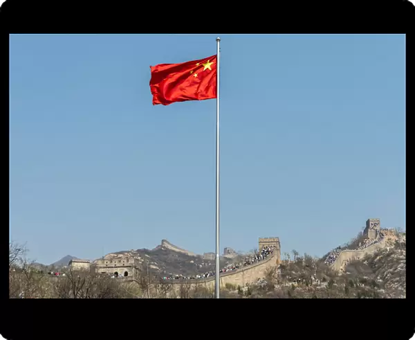 The flag of China over the Great Wall of China