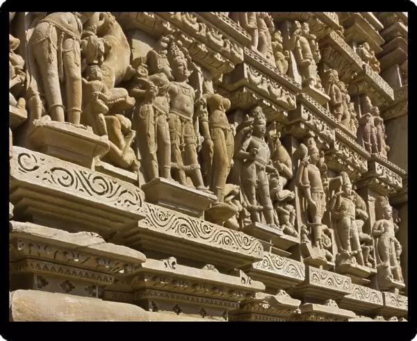 Artistic sculptures of Parshvanatha Temple, Khajuraho, Chhatarpur District, Madhya Pradesh, India